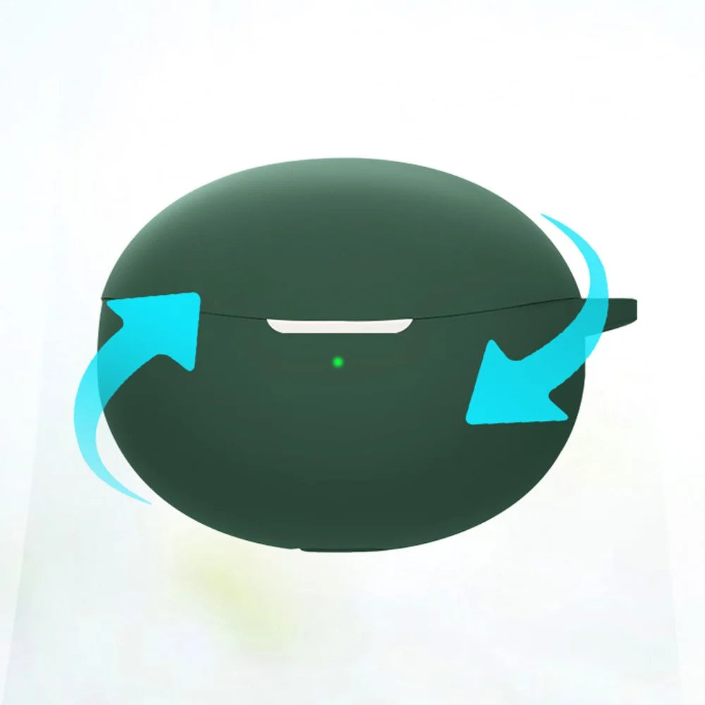 For Oppo Enco R Pro / Air2 Pro TWS Earphone Anti-drop Silicone Protective Cover with Anti-lost Buckle - Blackish Green - 4