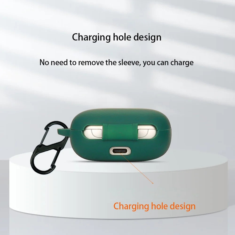 For JBL Live Flex Bluetooth-compatible Earphone Anti-drop Case Silicone Protective Cover with Anti-lost Buckle - Blackish Green - 5