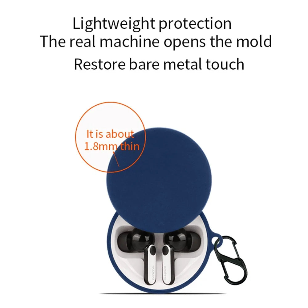 For Oraimo FreePods 4 Earphone Anti-drop Sleeve Silicone Protective Cover with Anti-lost Buckle - Dark Blue - 3