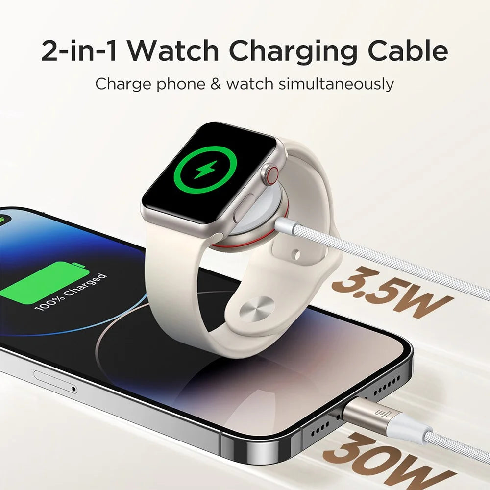 JOYROOM S-IW012 2 in 1 1.5m USB-C to Watch Magnetic Charger + 1.5m PD 30W Fast Charging Cable for Apple Watch / iPhone / iPad - 2