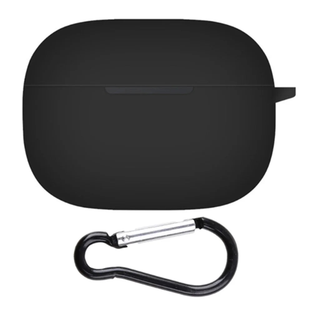For Realme Buds T300 Earphone Silicone Case Anti-drop Earbud Protective Cover with Anti-lost Buckle - Black - 1