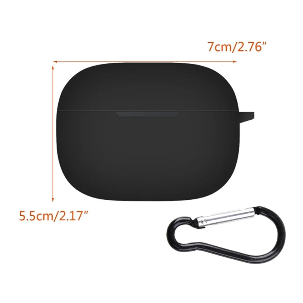 For Realme Buds T300 Earphone Silicone Case Anti-drop Earbud Protective Cover with Anti-lost Buckle - Black - 5