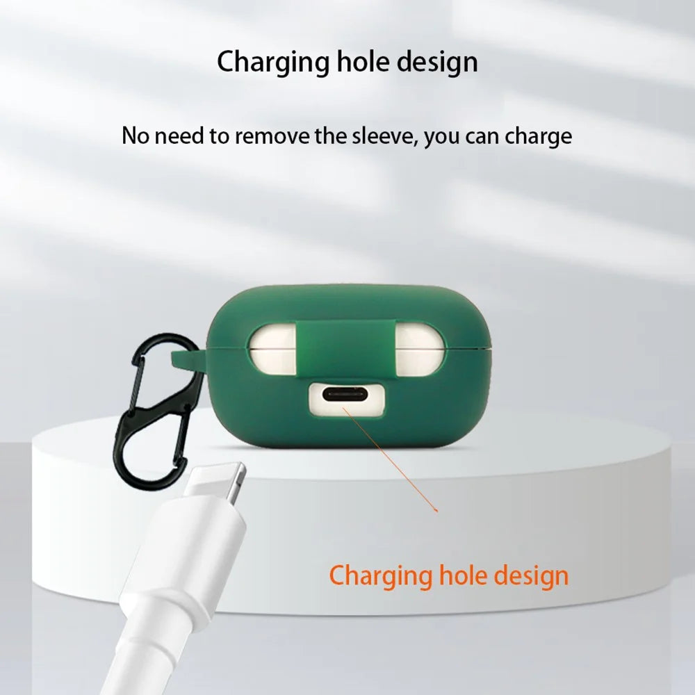 For Samsung Galaxy Buds FE Bluetooth-compatible Earphone Cover Anti-Scratch Sleeve Charging Bin Silicone Case with Buckle - Blackish Green - 4