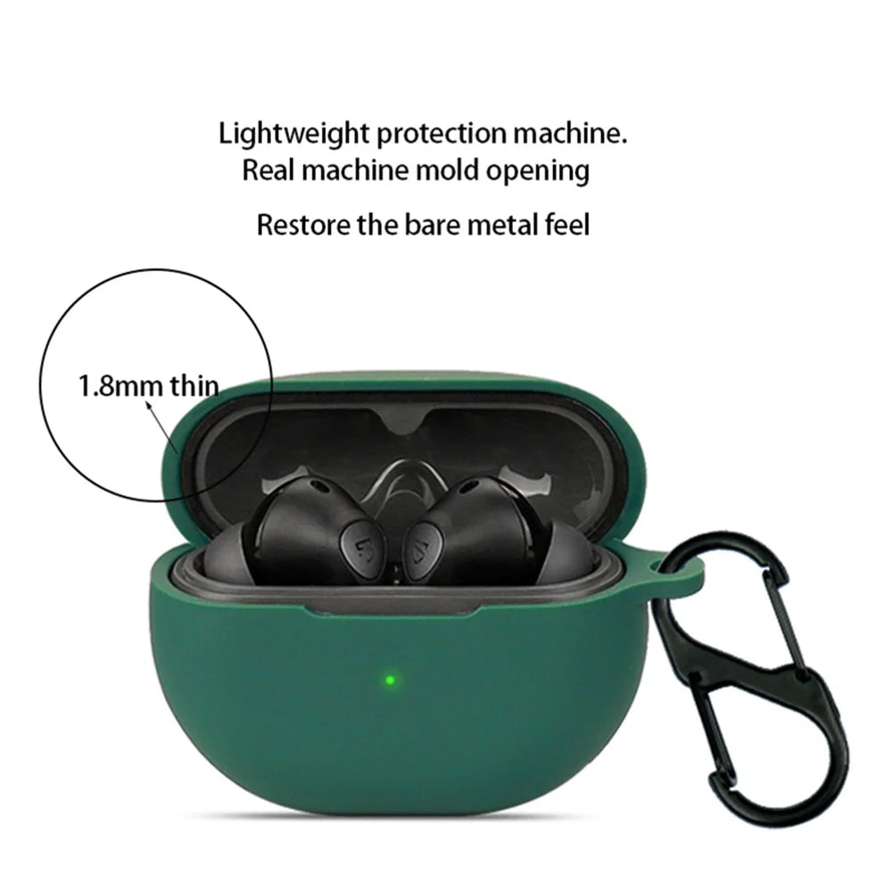 For SoundPEATS Air 4 Pro Silicone Case Cover Bluetooth-compatible Headset Sleeve with Buckle - Blackish Green - 3