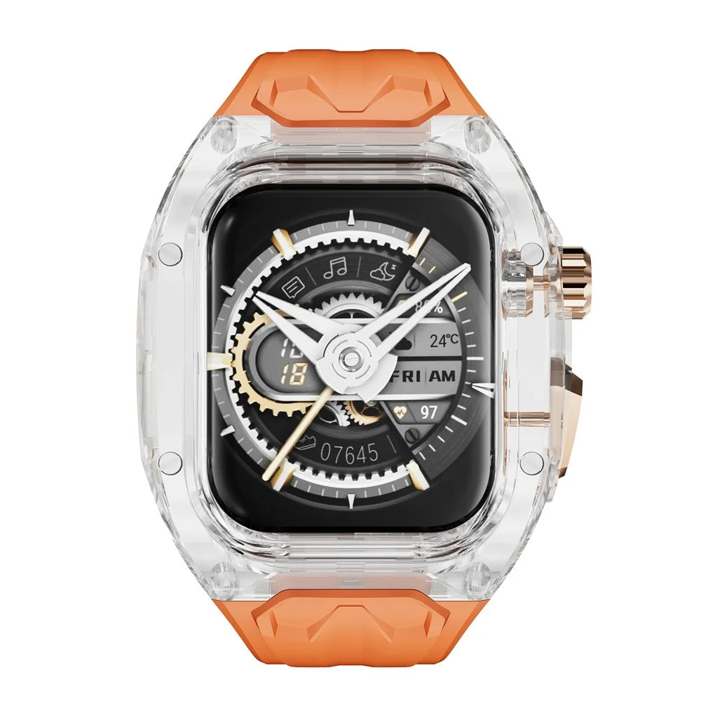 For Apple Watch 9 / 8 / 7 45mm / SE (2023) / SE (2022) / SE / 6 / 5 / 4 44mm TPU Watch Band with PC Case - Orange Transparent - 4