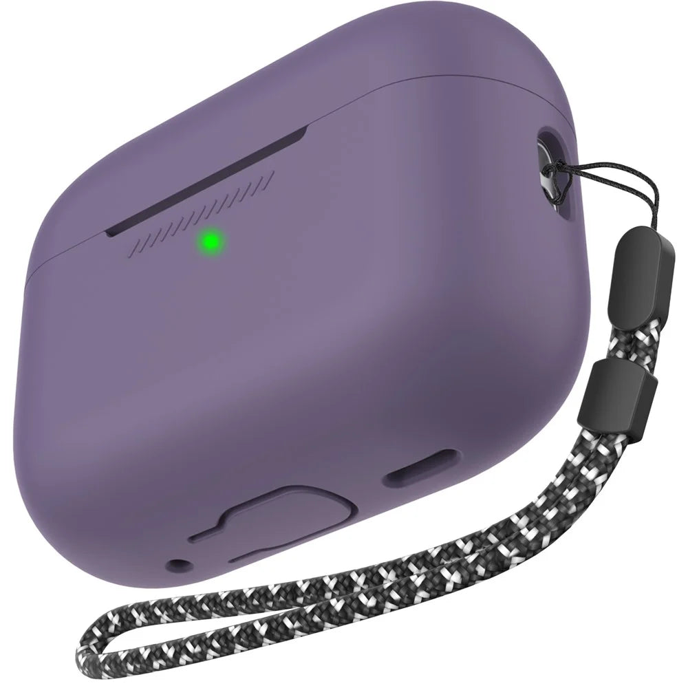 AHASTYLE PT187-2-C Silicone Case for AirPods Pro 2 / Pro (Gen 2) (USB-C) Earphone Cover with Strap - Dark Purple - 1