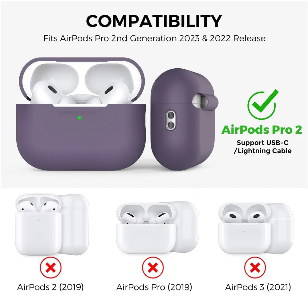 AHASTYLE PT187-2-C Silicone Case for AirPods Pro 2 / Pro (Gen 2) (USB-C) Earphone Cover with Strap - Dark Purple - 2