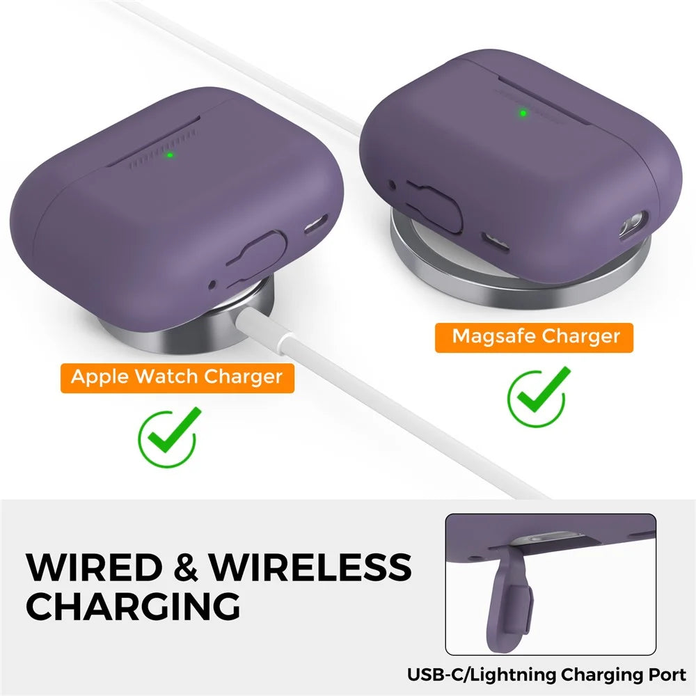 AHASTYLE PT187-2-C Silicone Case for AirPods Pro 2 / Pro (Gen 2) (USB-C) Earphone Cover with Strap - Dark Purple - 3