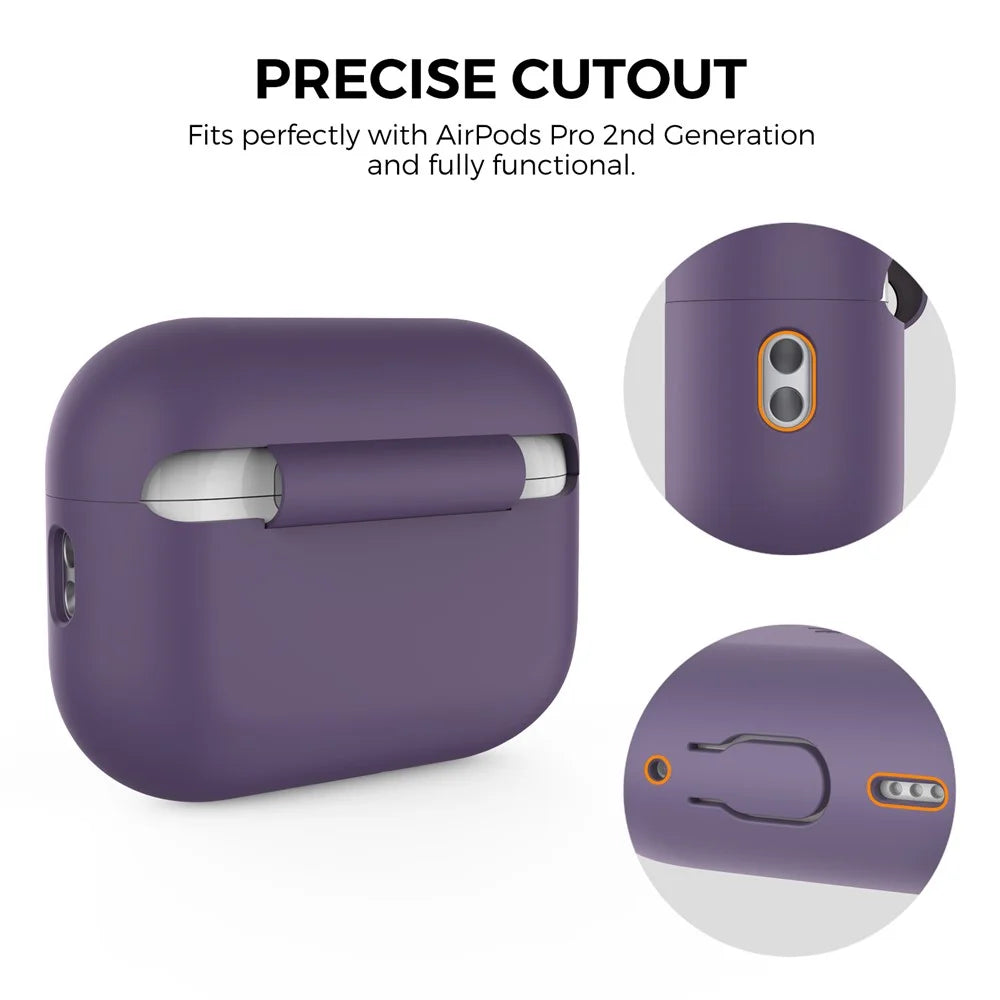 AHASTYLE PT187-2-C Silicone Case for AirPods Pro 2 / Pro (Gen 2) (USB-C) Earphone Cover with Strap - Dark Purple - 4