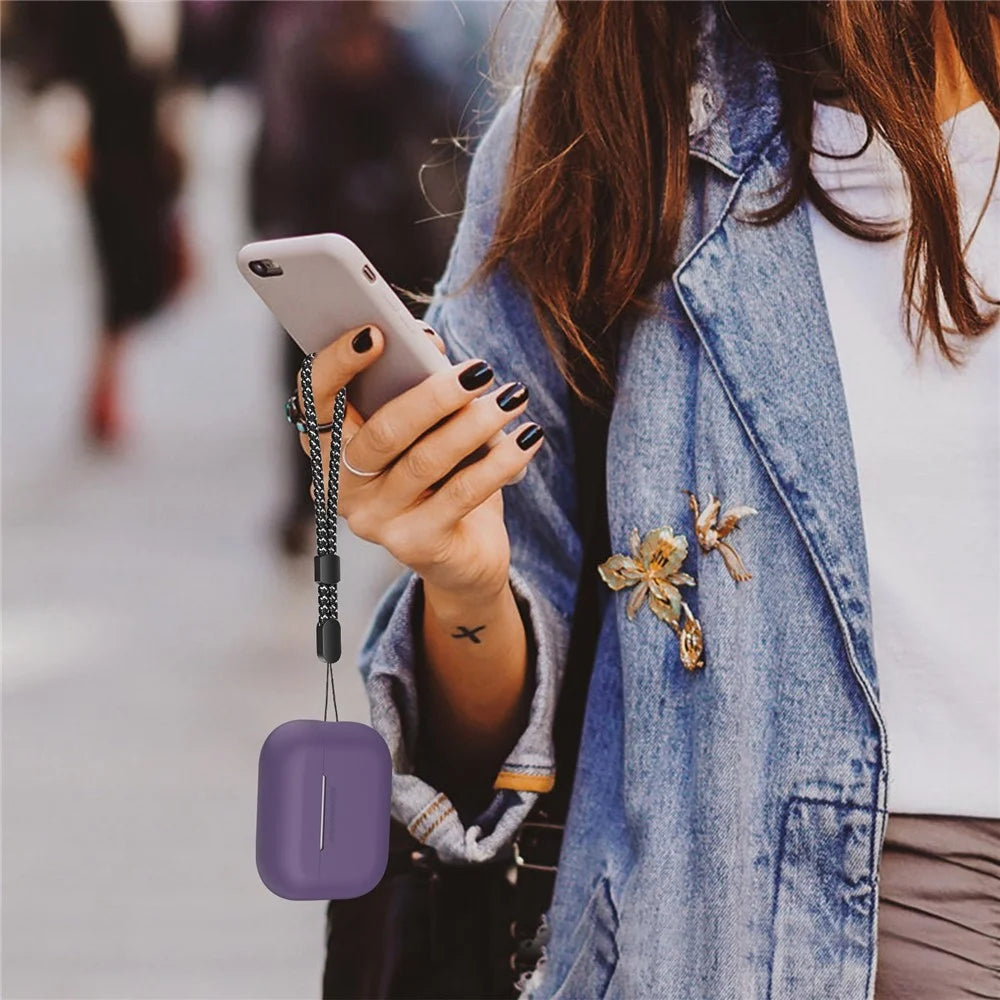 AHASTYLE PT187-2-C Silicone Case for AirPods Pro 2 / Pro (Gen 2) (USB-C) Earphone Cover with Strap - Dark Purple - 6