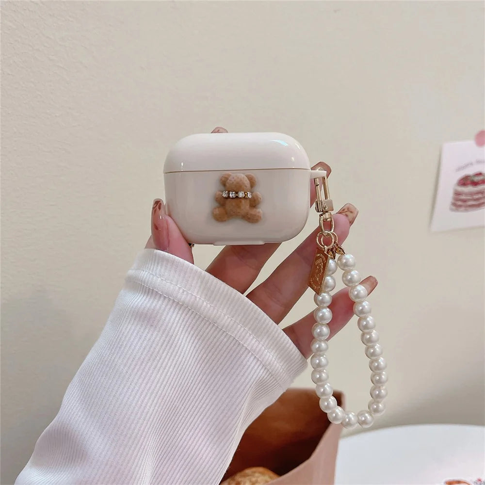 For AirPods Pro 2 / Pro TPU Cover Cute Bear Decor Bluetooth-compatible Earphone Case Protective Sleeve with Bracelet - Little Bear - 2