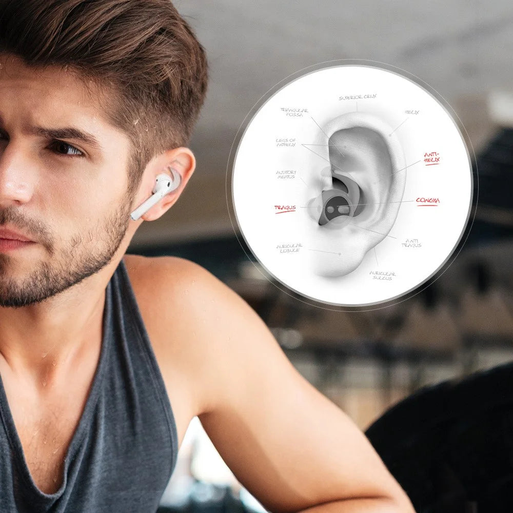 AHASTYLE PT40 1 Pair Size L Eartips for Apple EarPods / AirPods 1 / 2 Earhook Design Silicone Earbuds Sleeve - Black - 7