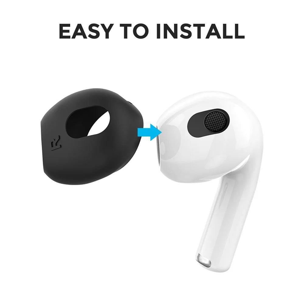 AHASTYLE PT76-3 1 Pairs Slim Ear Cover for Apple AirPods 3 Silicone Ear Tips, L - Black - 3