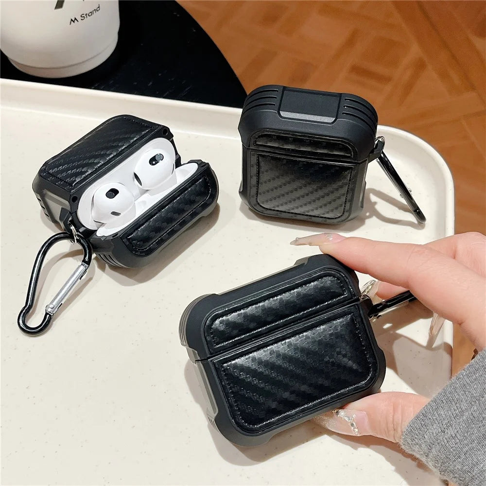 For AirPods 3 Earphone Protector Earphone Sleeve with Anti-lost Buckle Anti-fall Carbon Fiber Design - 6