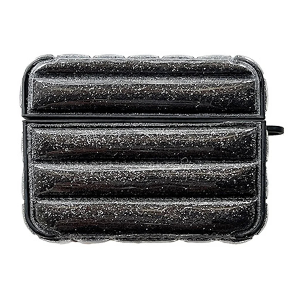 For AirPods Pro 2 / Pro Portable Cover Glitter Down Jacket Design Leather+TPU Earphone Case - Black - 1
