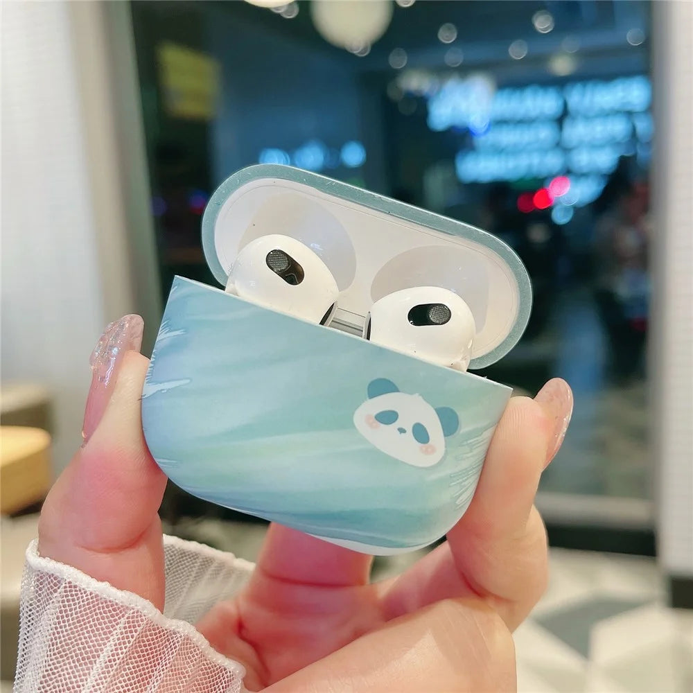 For Apple AirPods with Charging Case (2016) / (2019) / AirPods with Wireless Charging Case (2019) PC Case Cartoon Panda Pattern Printing Cover - 2