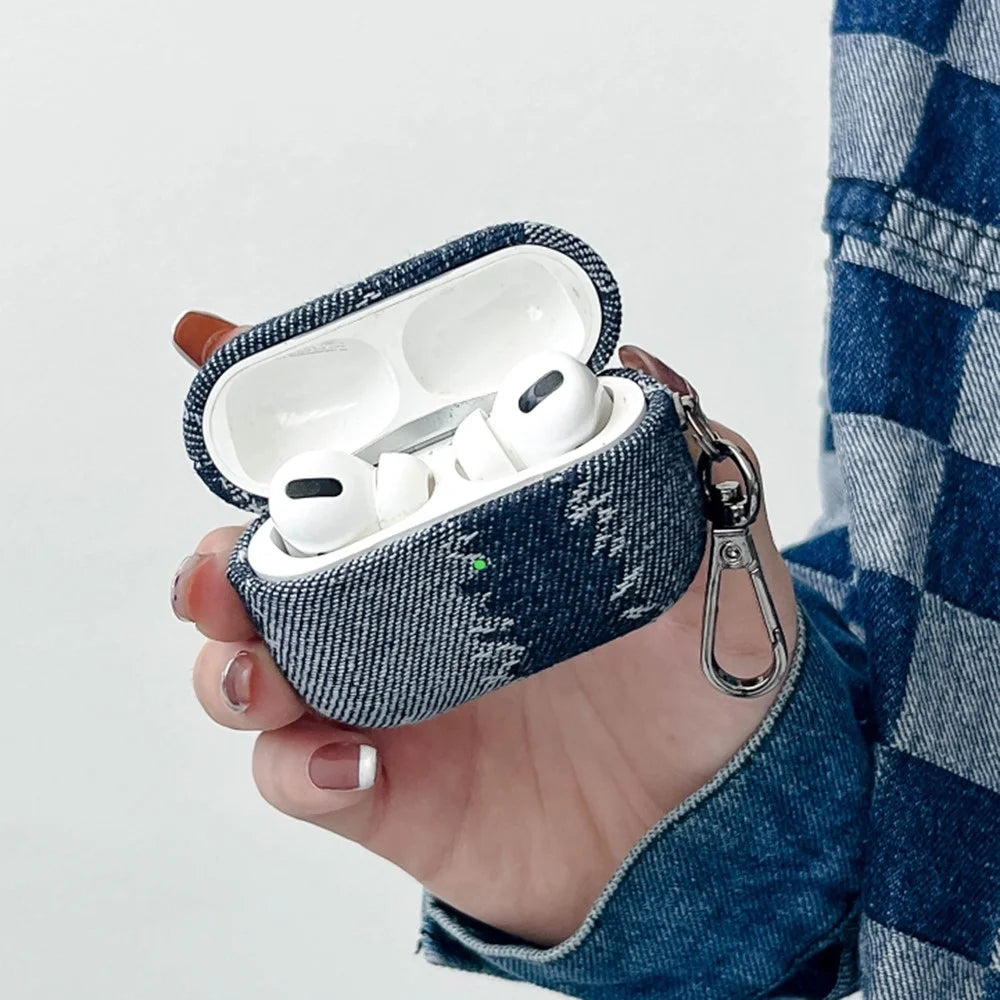 Protective Case for AirPods Pro 2 Splicing Denim Bluetooth-compatible Earphone Cover with Metal Hook - Style A - 2