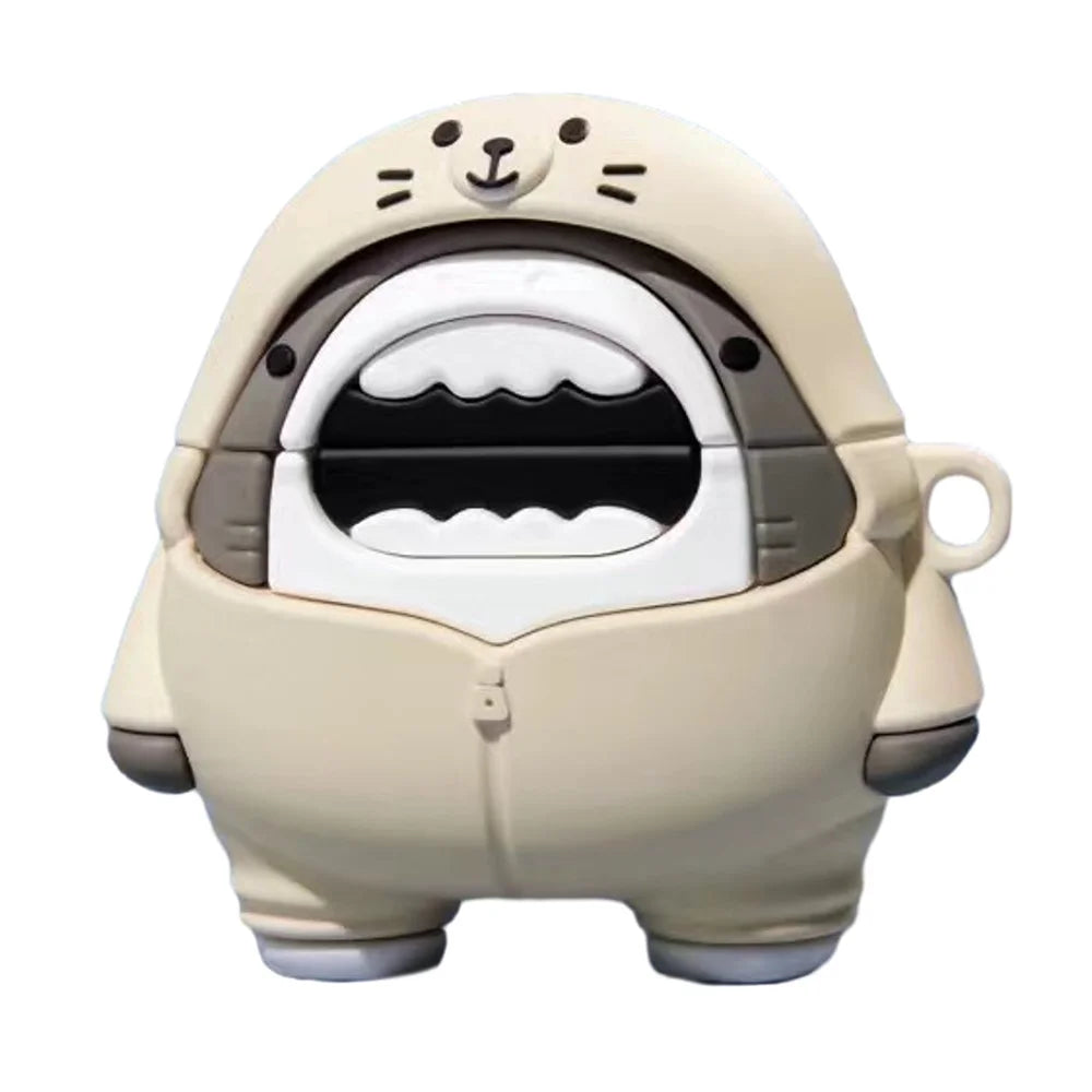No.2 For Huawei FreeBuds Clip Cute Cartoon Shape Soft Silicone Sleeve Earphone Cover - Hoodie Shark / White - 1