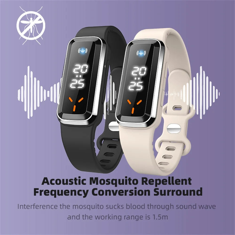 DIROSE F3 Pro Ultrasonic Mosquito Repellent Bracelet Sports Electronic Smart Wristband with Battery Display - White - 7