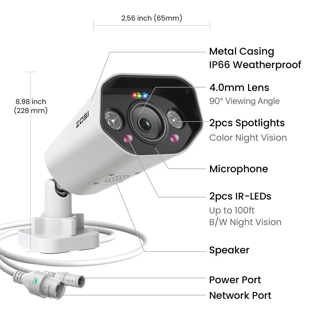 ZOSI 32Pcs AI Detection 2-Way Audio 8MP PoE Security Spotlight Cameras + 32 Channel 4K NVR with 8TB HDD - AU Plug - 4