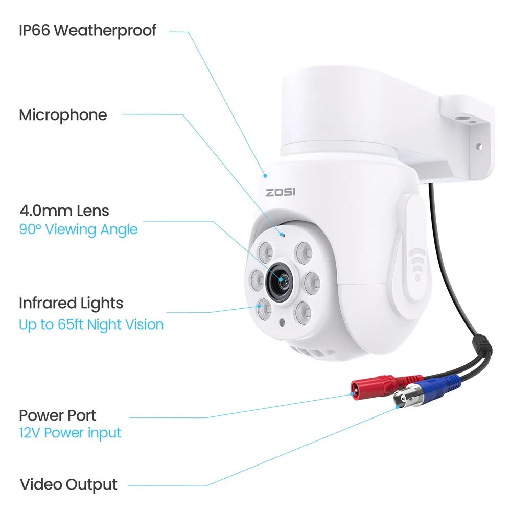 ZOSI 5MP 3K PTZ Security Camera Compatible with Zosi 5MP / 4K CCTV DVR 360 Degree Pan 90 Degree Tilt HD TVI Wired Outdoor Indoor 65ft Infrared Night Vision One Way Audio Safety Camera - 5