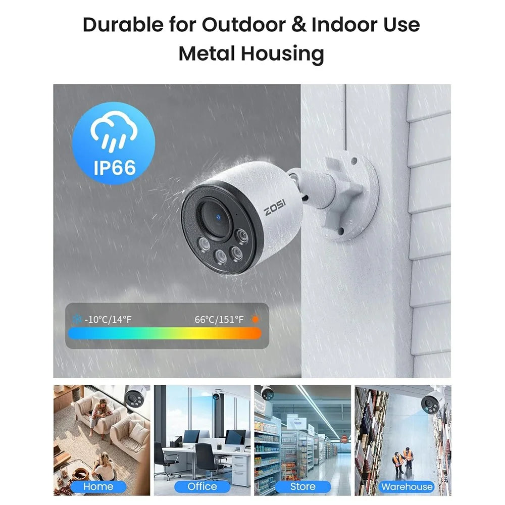 ZOSI C180 4K PoE Add-On Security Camera Compatible with Zosi 8MP / 4K PoE NVR 8MP AI Person Vehicle Detection One-Way Audio Metal Housing IP66 Waterproof Indoor Outdoor IP Camera - 5