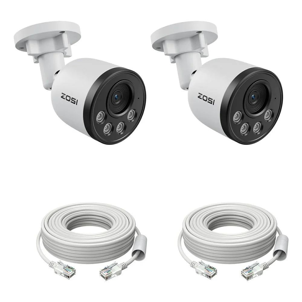 ZOSI C180 2Pcs 4K PoE Add-On Security Cameras Compatible with Zosi 8MP / 4K PoE NVR 8MP Outdoor IP Cameras with Person Vehicle Detection - White - 1