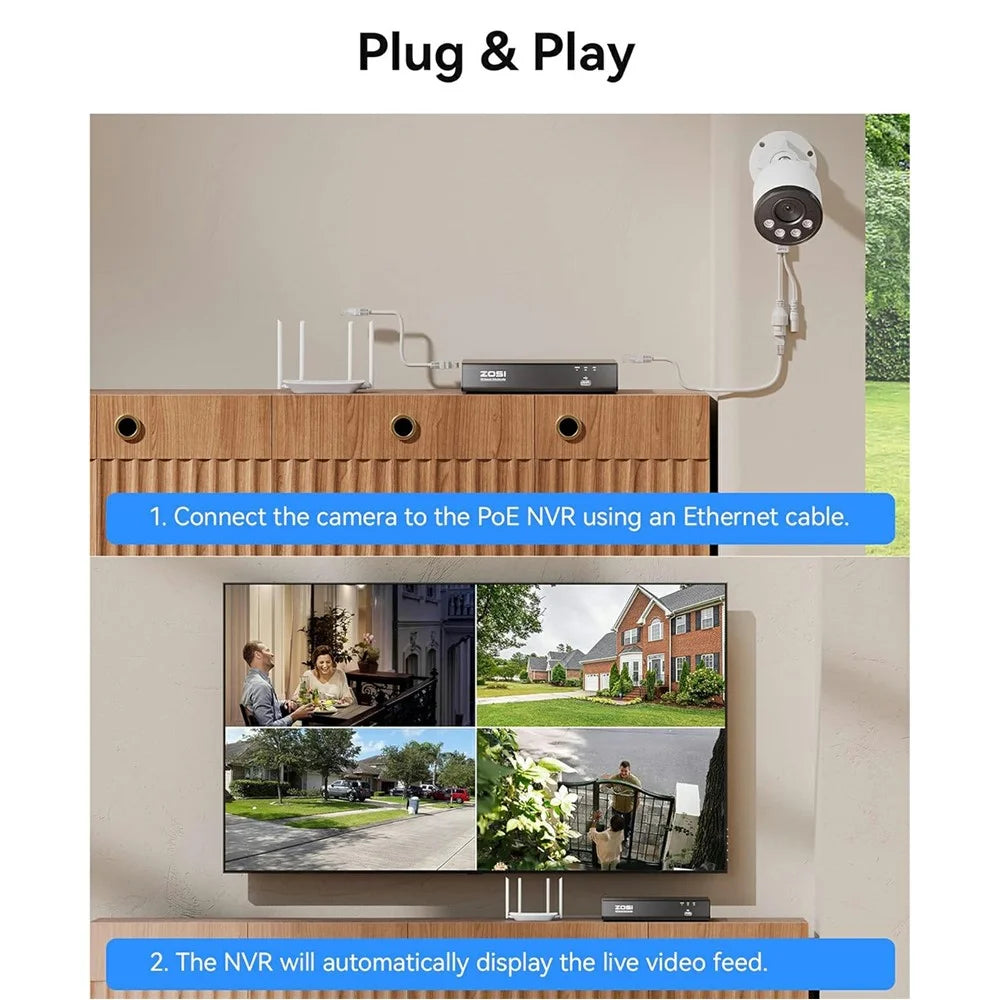 ZOSI C180 2Pcs 4K PoE Add-On Security Cameras Compatible with Zosi 8MP / 4K PoE NVR 8MP Outdoor IP Cameras with Person Vehicle Detection - White - 3