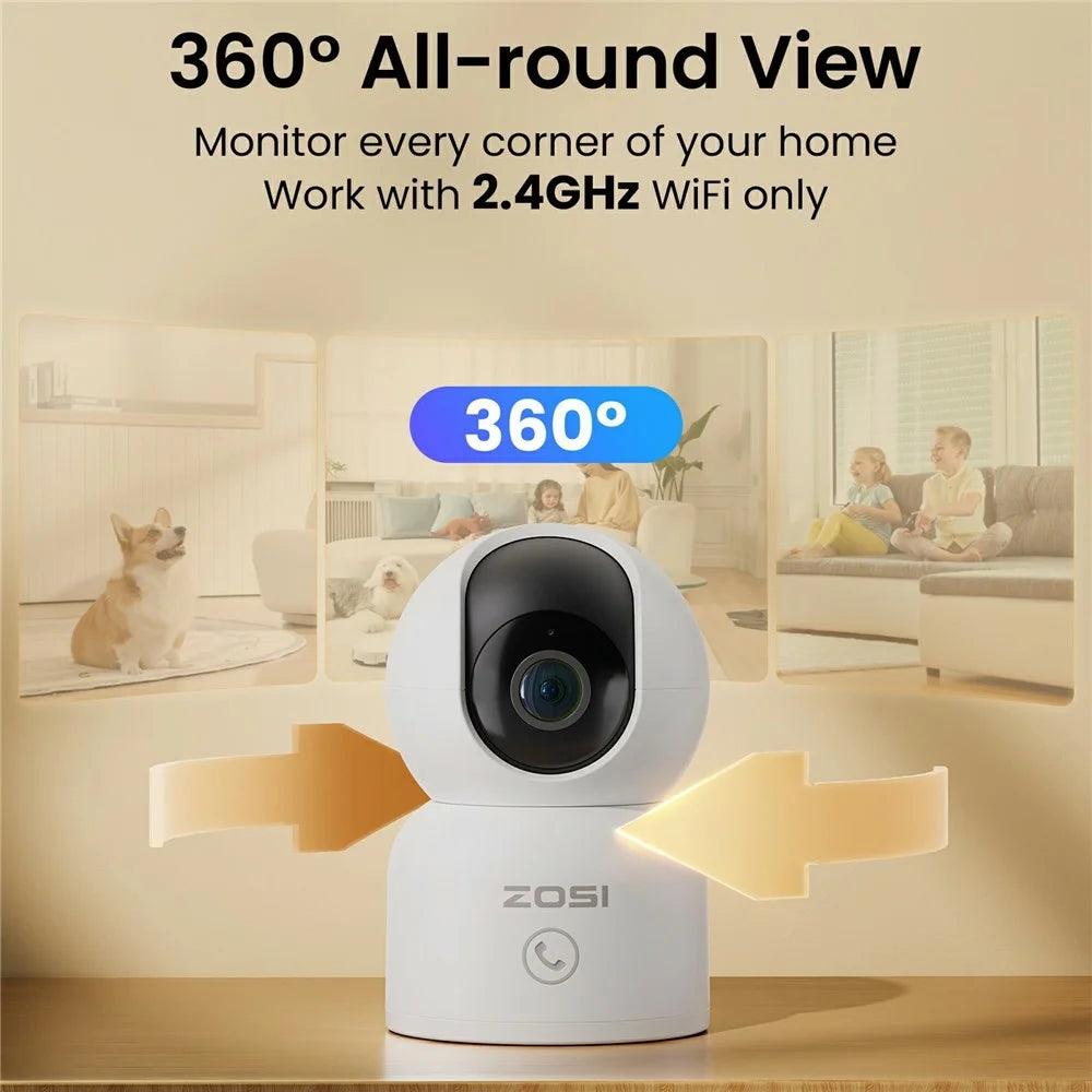 ZOSI C518 1080P Security Camera 2MP Indoor WiFi Pan Tilt AI Human Detection Auto Tracking Night Vision Two-Way Audio Safety Camera - White / EU Plug - 2