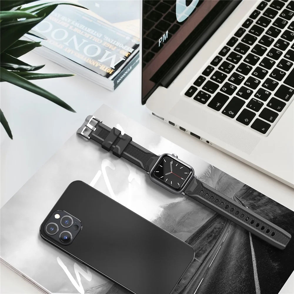 AHASTYLE WA10 Silicone Band for Apple Watch Ultra 3 2 1 49mm / Series 11 10 46mm / 9 8 7 45mm / SE3 SE2 SE 6 5 4 44mm / 3 2 1 42mm Textured Watch Strap - Black - 5