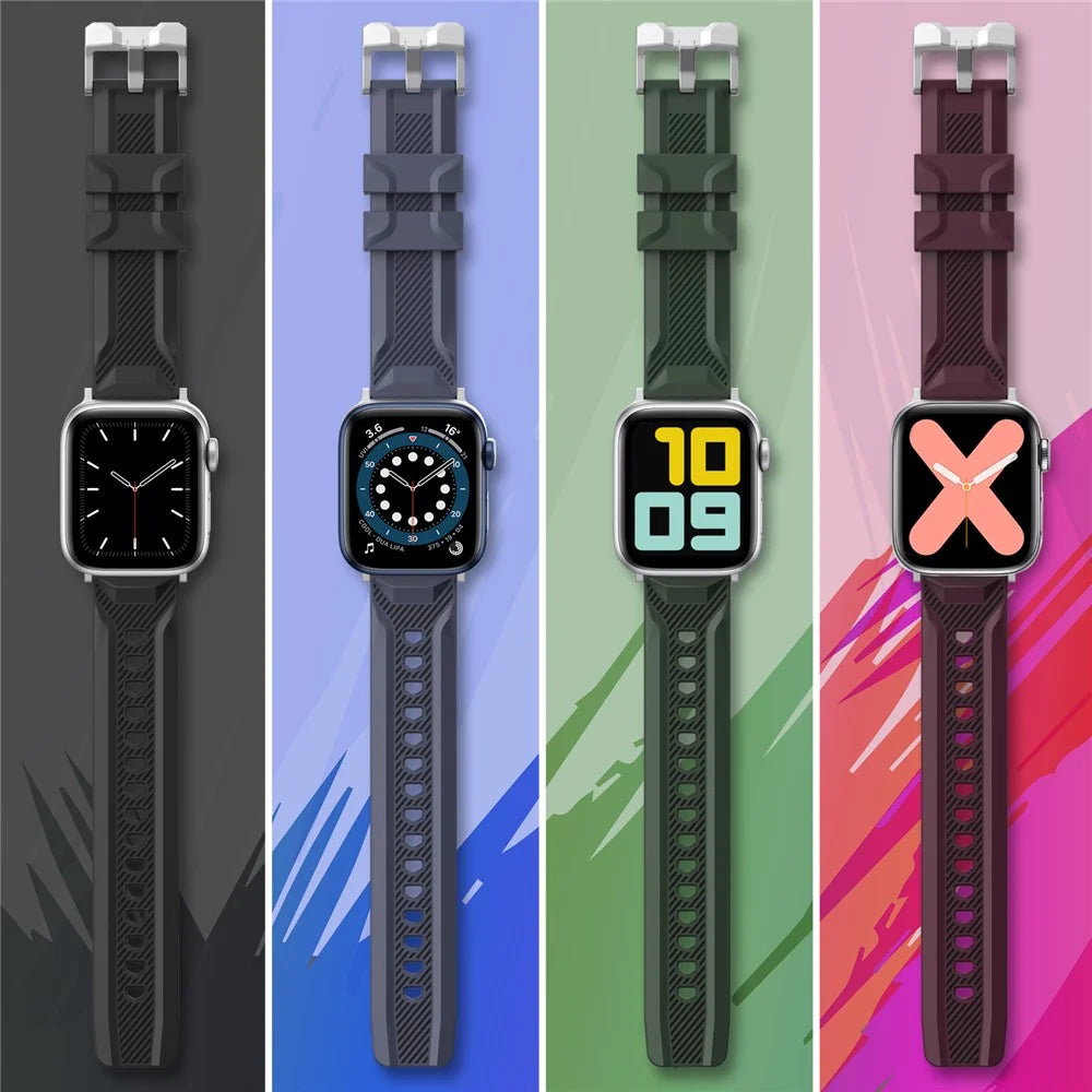 AHASTYLE WA10 Silicone Band for Apple Watch Ultra 3 2 1 49mm / Series 11 10 46mm / 9 8 7 45mm / SE3 SE2 SE 6 5 4 44mm / 3 2 1 42mm Textured Watch Strap - Black - 7