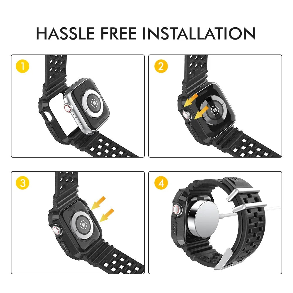 AHASTYLE WA07 For Apple Watch Series 6 5 4 SE (2022) SE 44mm / Series 3 2 1 42mm Soft TPU Watch Band with Case - Black - 5