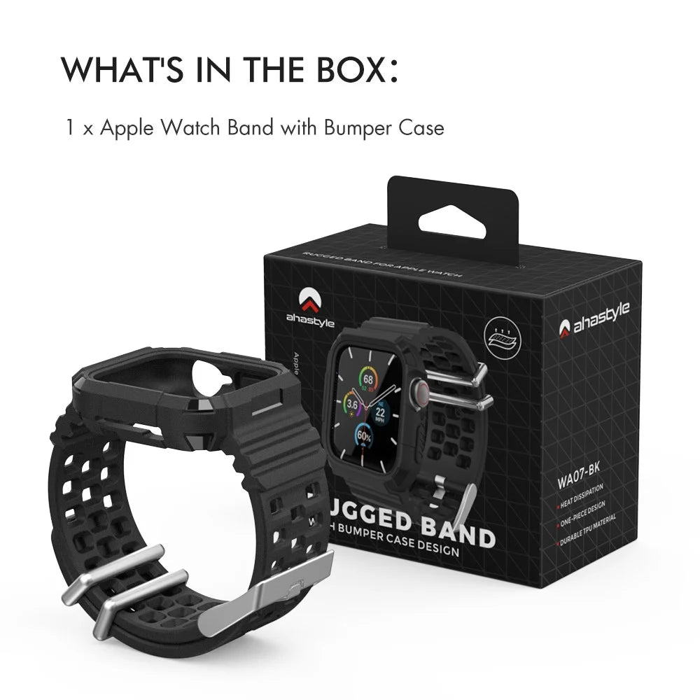AHASTYLE WA07 For Apple Watch Series 8 7 41mm / Series 6 5 4 SE (2022) SE 40mm / Series 3 2 1 38mm TPU Watch Band with Shockproof Case - Black - 7