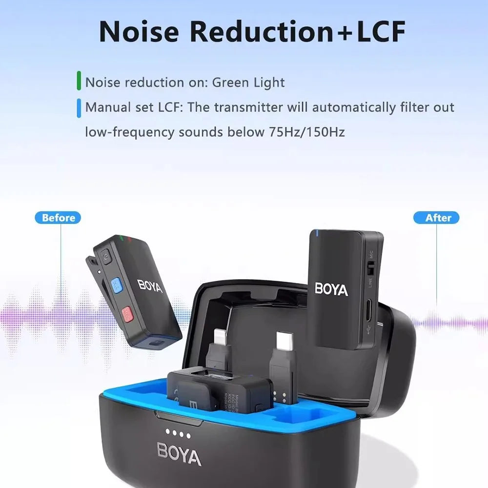 BOYA Live Broadcast Wireless Lavalier Microphone Noise Reduction Mic, 2 Transmitter + 1 Receiver - 4