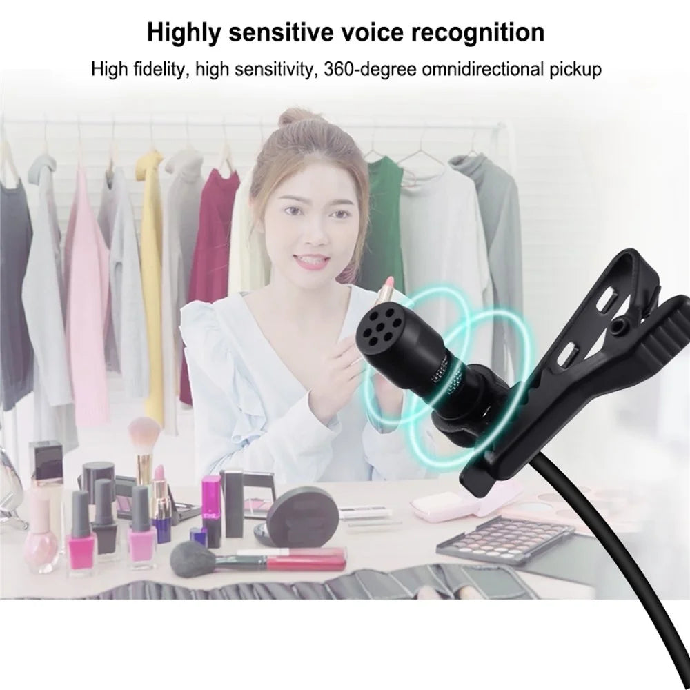 PULUZ PU424 1.5m 3.5mm Lavalier Microphone Clip-On Omnidirectional Condenser Mic for Phone K Song, Recording - 7