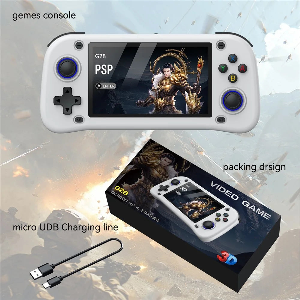 G28 64G Handheld Game Console 4.3 Inch HD IPS Screen Retro Arcade Game Device - White - 6