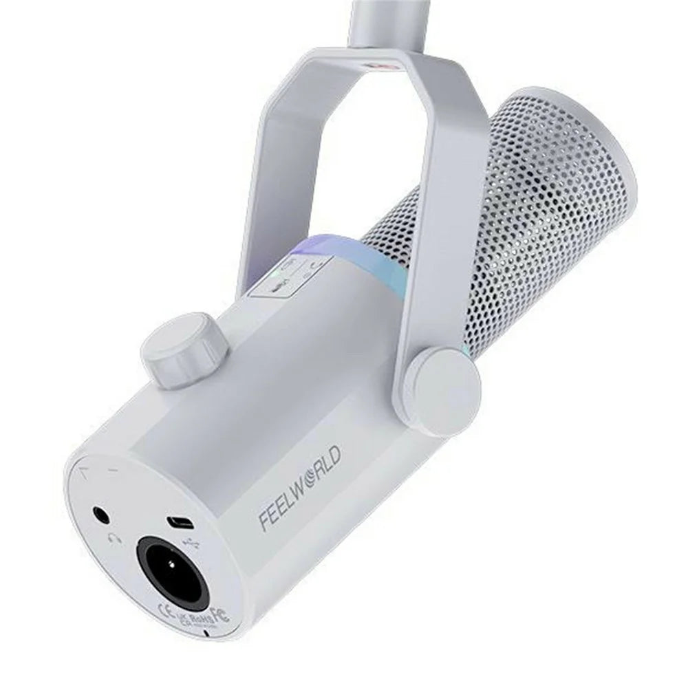 FEELWORLD PM1-W Dynamic Microphone XLR / USB Podcast Gaming Streaming Recording Mic with RGB Lighting - White - 2