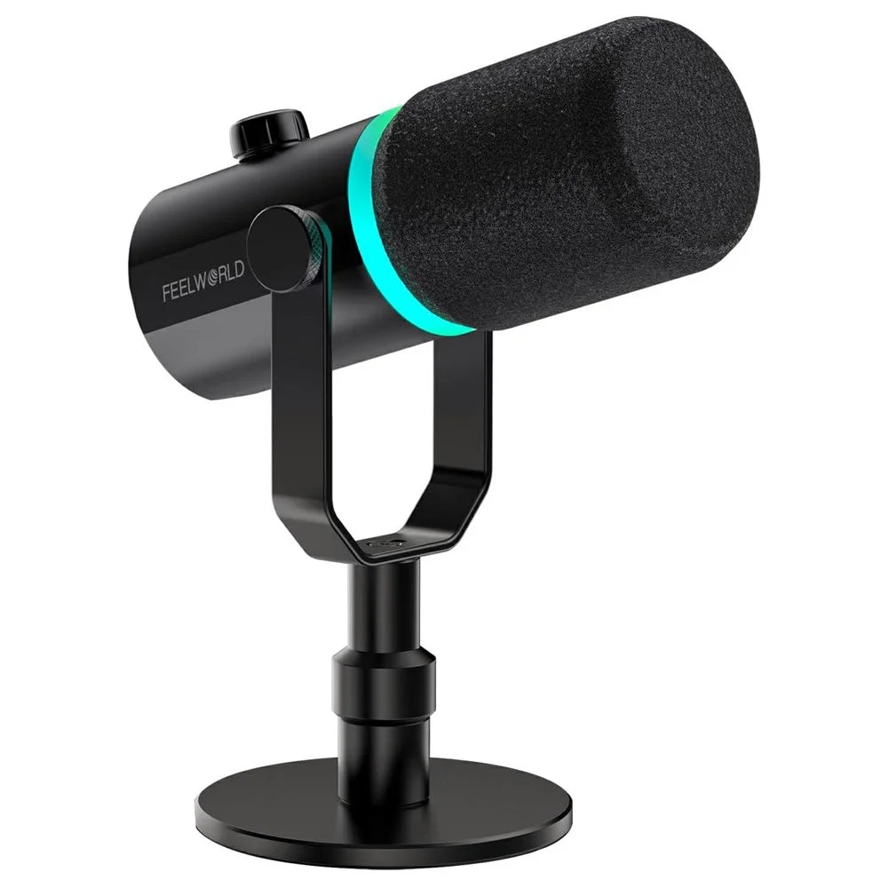 FEELWORLD PM1-XS Dynamic Microphone with Stand XLR / USB Dual Output Desktop Mic for Recording / Gaming / Streaming - Black - 1