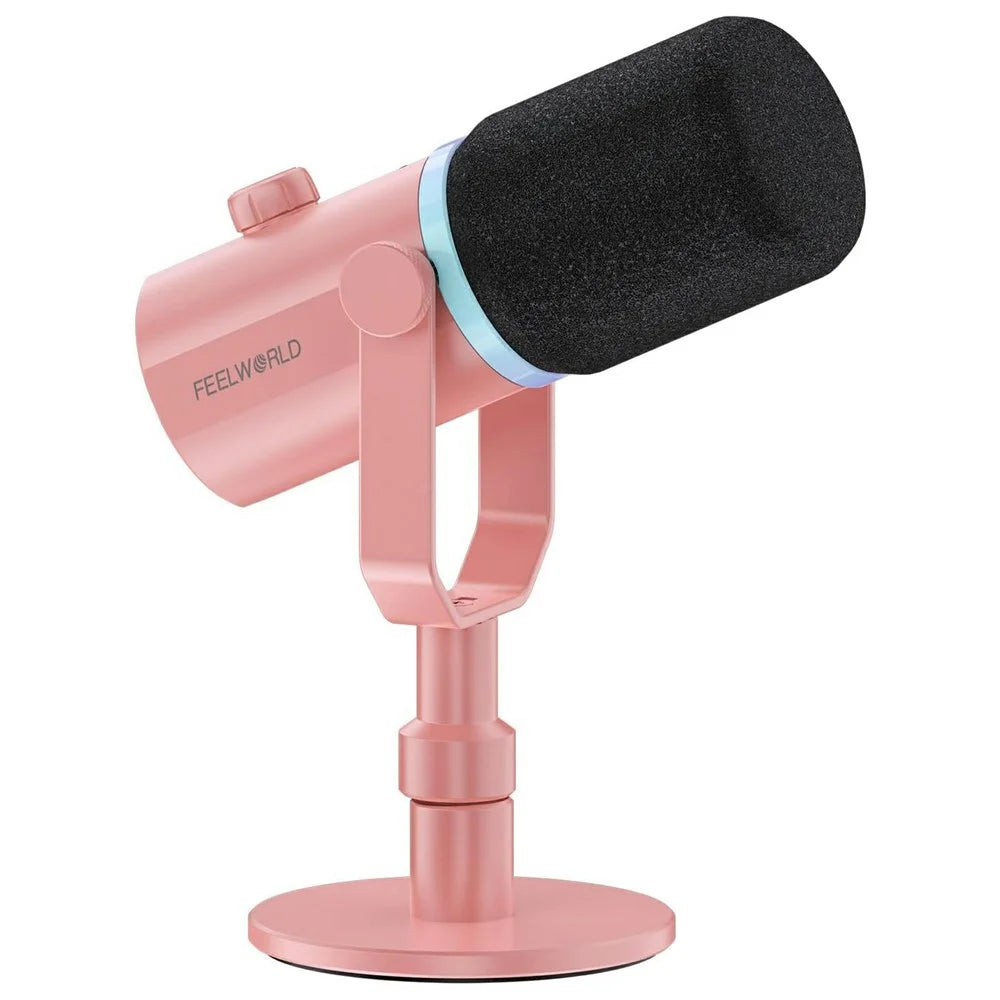 FEELWORLD PM1-XS-P RGB Lighting Dynamic Microphone XLR / USB Dual Output Desktop Mic with 3.5mm Headphone Jack - Pink - 1
