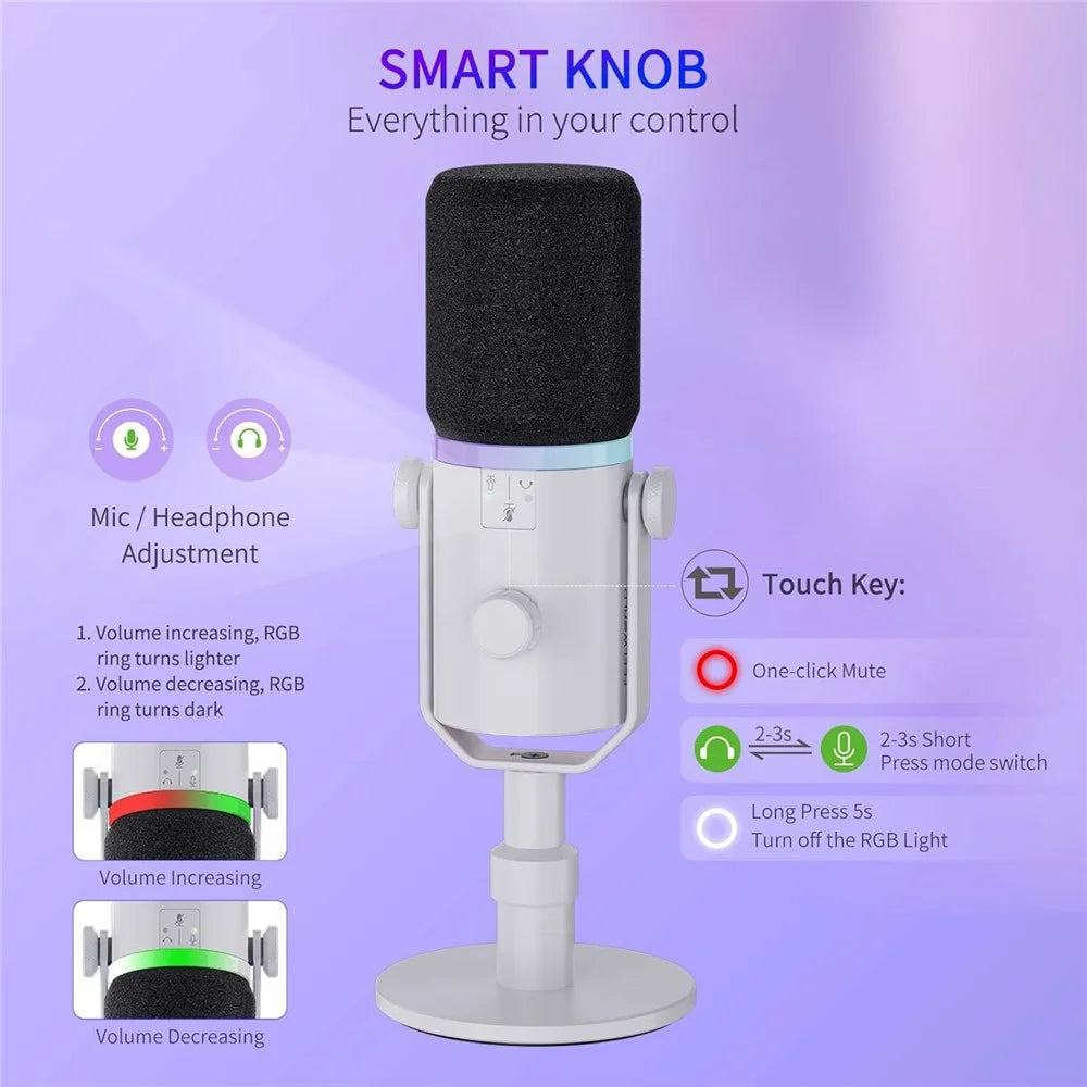 FEELWORLD PM1-XS-W XLR / USB Dual Output Desktop Mic for Recording / Gaming / Streaming Professional Dynamic Microphone - White - 7