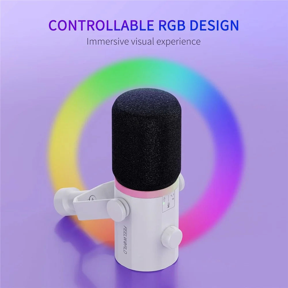 FEELWORLD PM1-AS-W Dynamic Microphone with Boom Arm Stand XLR / USB Dual Output for Podcast Recording / Gaming / Live Streaming - White - 3