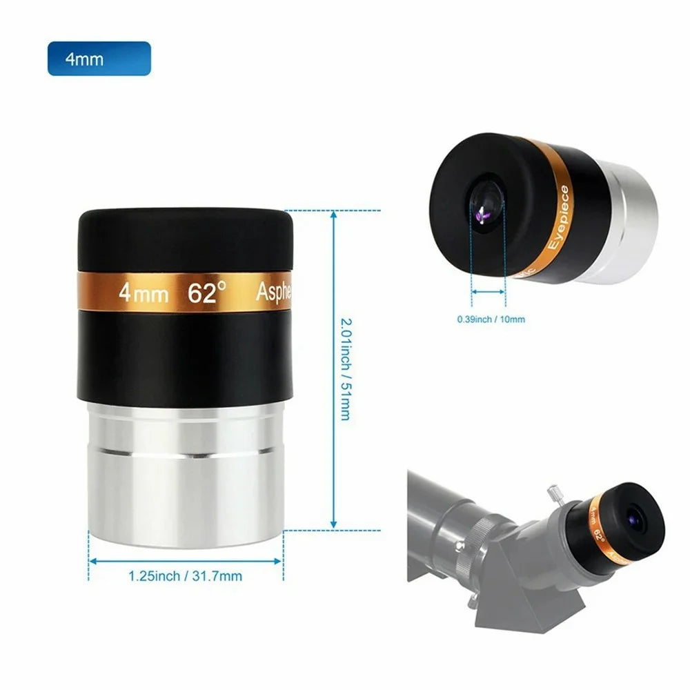 Telescope 1.25" Aspheric Eyepiece 62° Wide Field HD Eyepiece for Astronomy - 4mm - 7