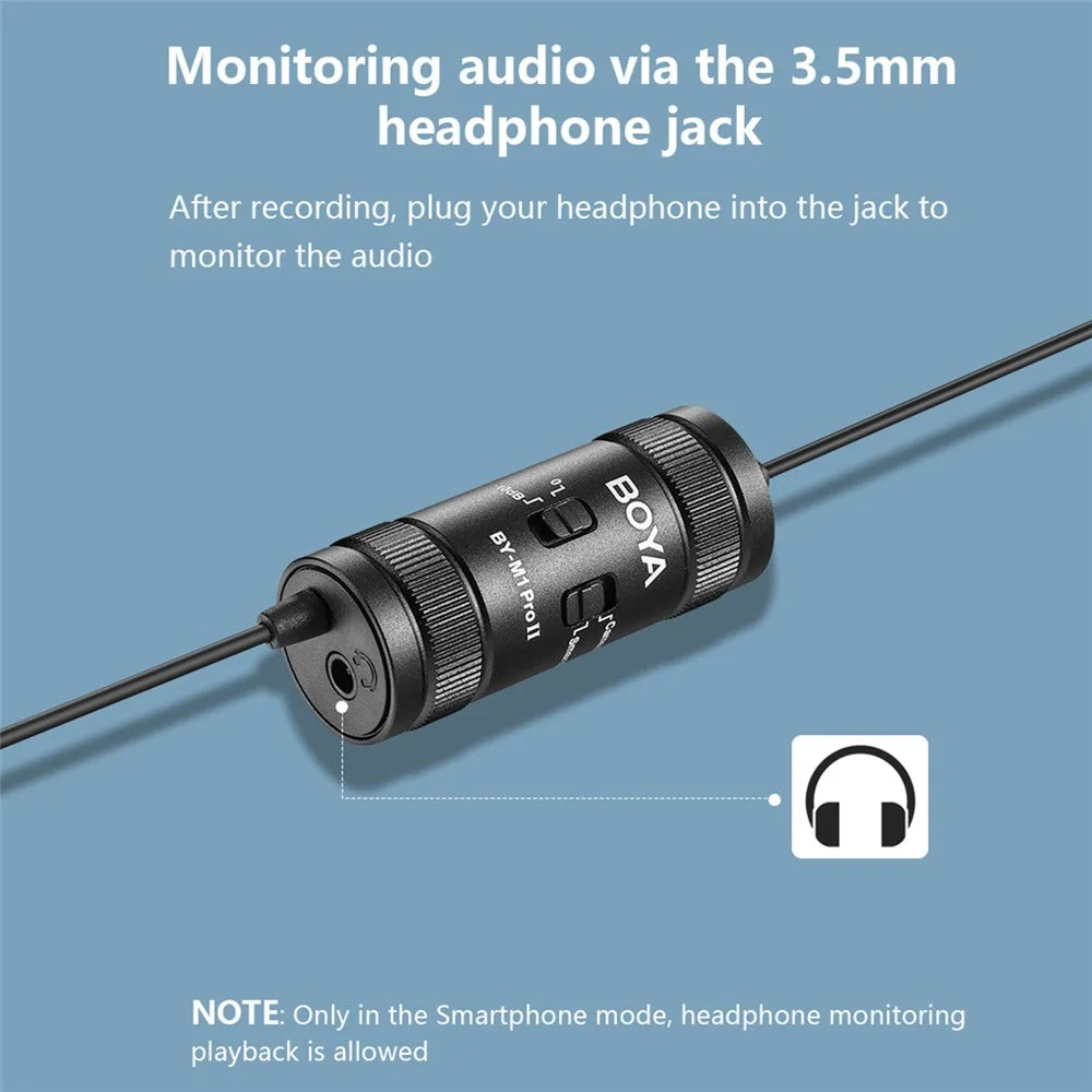 BOYA BY-M1 Pro II Clip-on Microphone Omni-directional Condenser Mic 3.5mm TRRS Plug with 6m Cable for Smartphone Camera Camcorder - 7