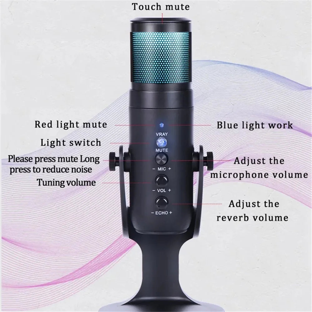JMARY MC-PW9 Microphone USB Cable Mic Plug and Play RGB Light Voice Recording Tool - 3