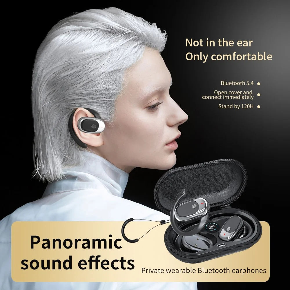 QH-006 OWS Bluetooth-compatible Earphone Rotatable Ear Hook Sports Headset with Nylon Hard Shell Charging Case - Nude - 3