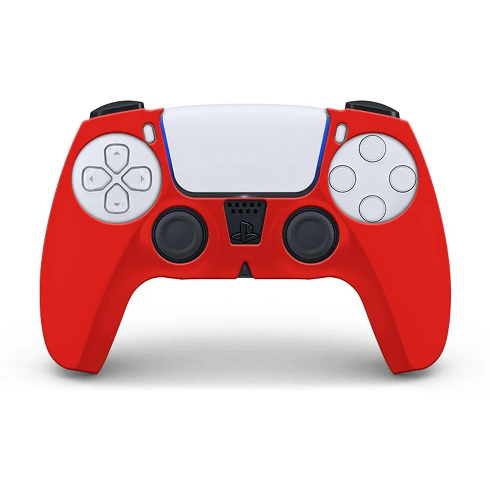 DATA FROG for Sony Playstation 5 Console Protective Case Solid Color Anti-Slip Silicone Cover - Red - 2