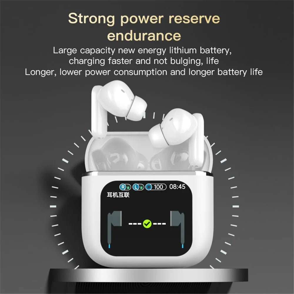 SE-60 Bluetooth-compatible 5.4 Headphones with Smart Touch Screen Housing Noise Cancelling Wireless Earbuds - White - 3