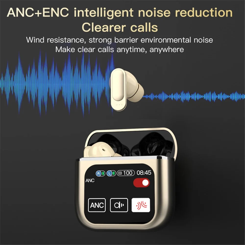 SE-60 Bluetooth-compatible 5.4 Headphones with Smart Touch Screen Housing Noise Cancelling Wireless Earbuds - White - 4