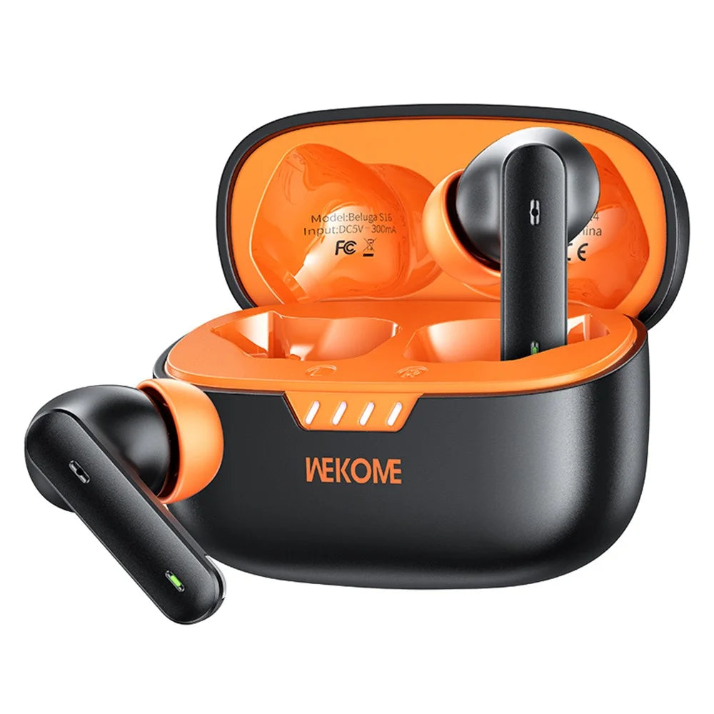 WEKOME Beluga S16 Bluetooth-compatible Earbuds ANC ENC Dual Noise Cancellation Wireless Headphones - Black / Orange - 1