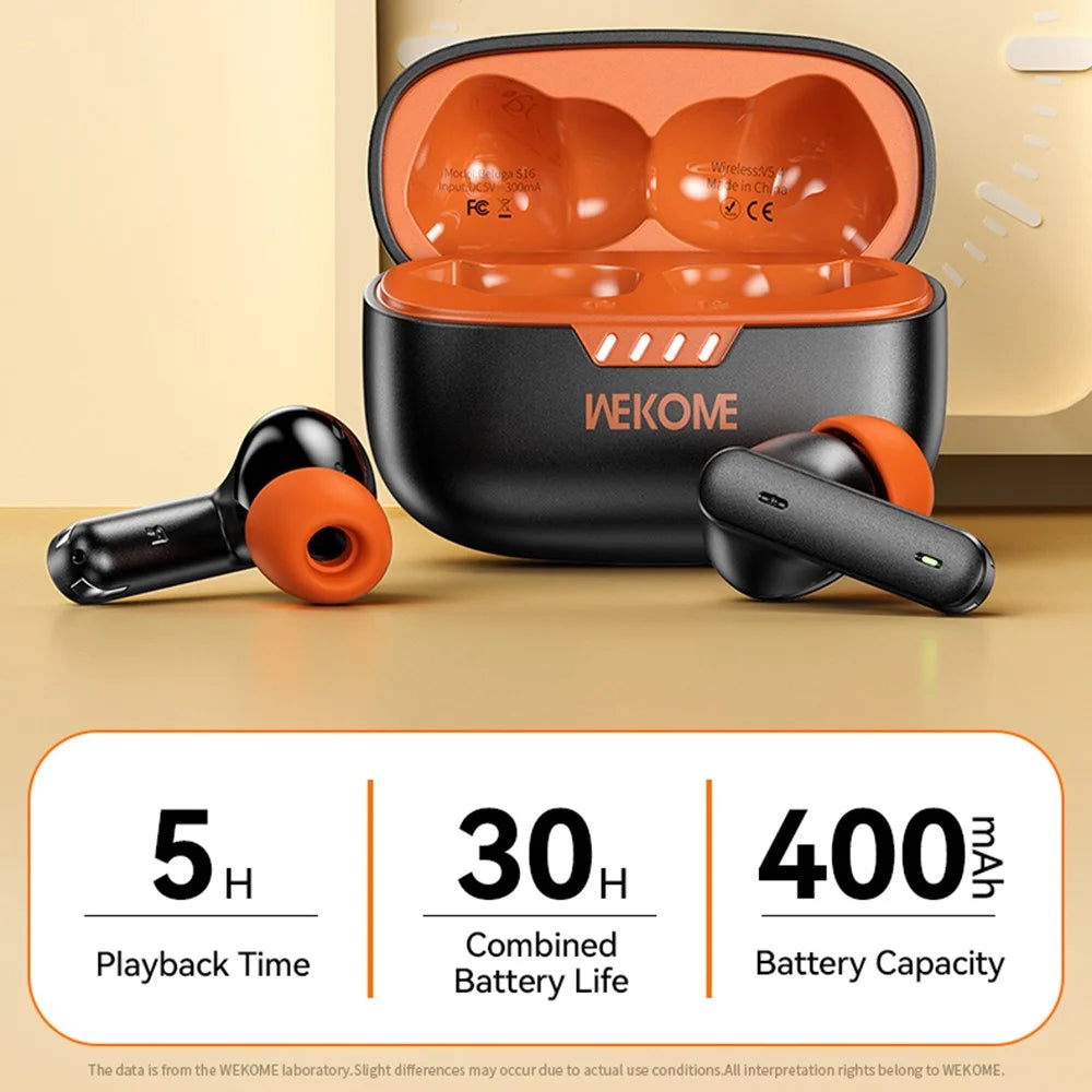 WEKOME Beluga S16 Bluetooth-compatible Earbuds ANC ENC Dual Noise Cancellation Wireless Headphones - Black / Orange - 2